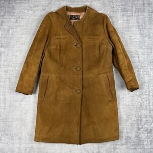 Vintage Suede Leather Jacket Womans Medium Trench Coat 50s Western Boho Cowgirl